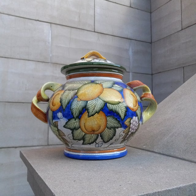 Vintage Biscotti Jar, Cachi E Limoni Deruta Majolica Lidded For Sale - Image 4 of 15