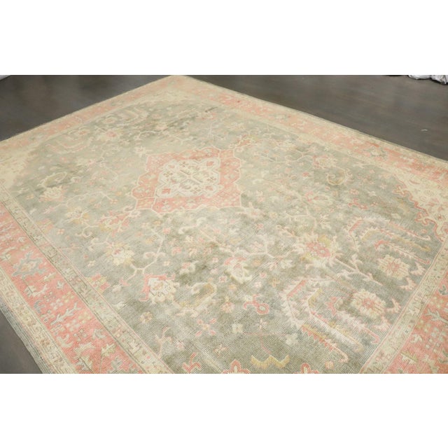 Traditional Soft Green Antique Turkish Oushak - 8'3" x 11'2" For Sale - Image 3 of 9