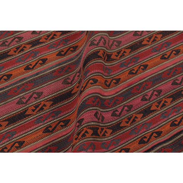 Textile Vintage Persian Kilim, Vertical Stripes With Vibrant Tribal Motifs - Rug & Kilim For Sale - Image 7 of 8