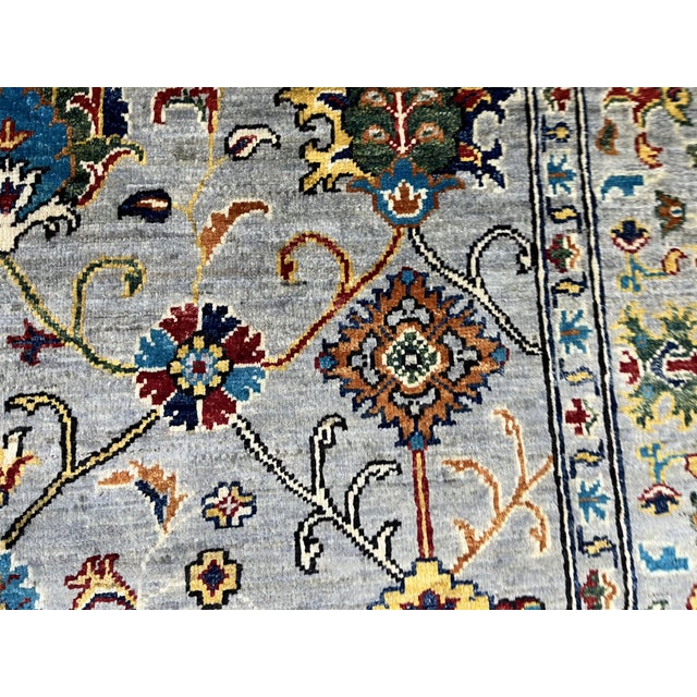 Gold Sultani Pomegranate Floral Wool Rug in Gray, Teal and Burgundy, 5' X 6'9" For Sale - Image 8 of 15