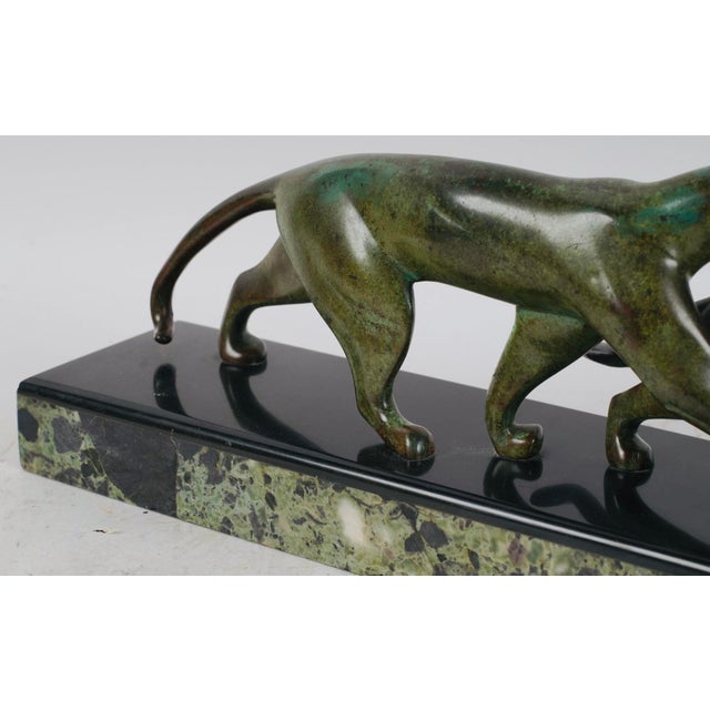 Mid 20th Century Art Deco Patinated Bronze Two Panthers After Michel Decoux on Marble Base For Sale - Image 9 of 9