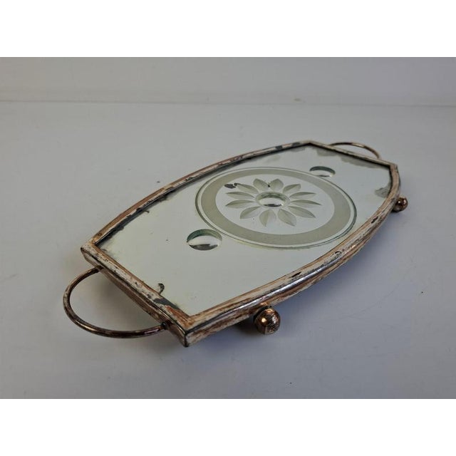 Vintage Art Deco Mirrored Glass Serving Tray with Floral Motif, Central Europe, 1930 For Sale - Image 4 of 16