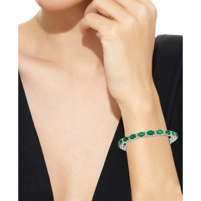 23 Carat Natural Zambian Emerald &amp; 1.8 Ct Diamond Tennis Bracelet 14 Karat White Gold This exceptionally affordable...