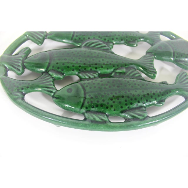 1970s Vintage French Cast Iron Enamelled Green Fish Trivet Made in France For Sale - Image 5 of 8