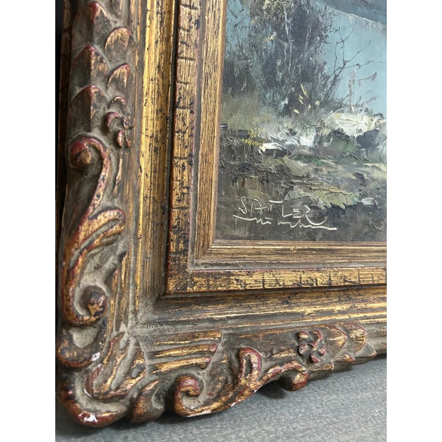 Mid 20th Century Vintage Oil Painting: Mountain Lake Scene in Gilded Frame For Sale - Image 5 of 8