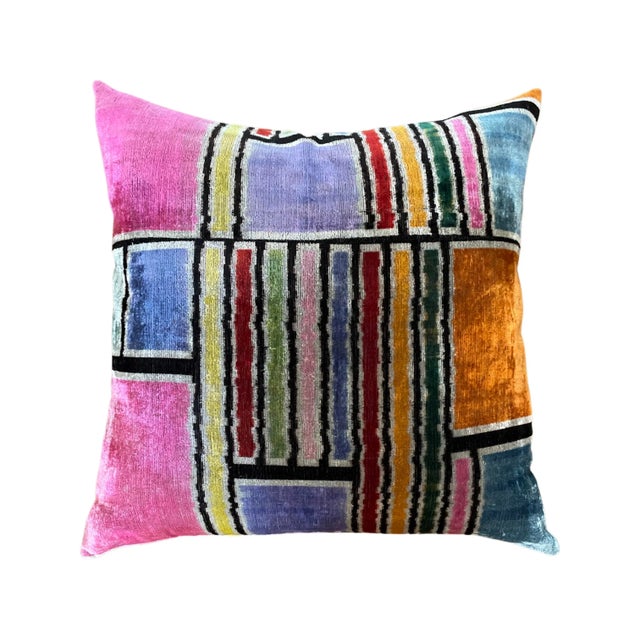 Ikat Silk Velvet Pillow Colorblock For Sale - Image 10 of 10