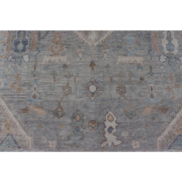 Turkish Modern Oushak Rug in Medallion Design in Gray-Blue and Marigold For Sale - Image 9 of 11