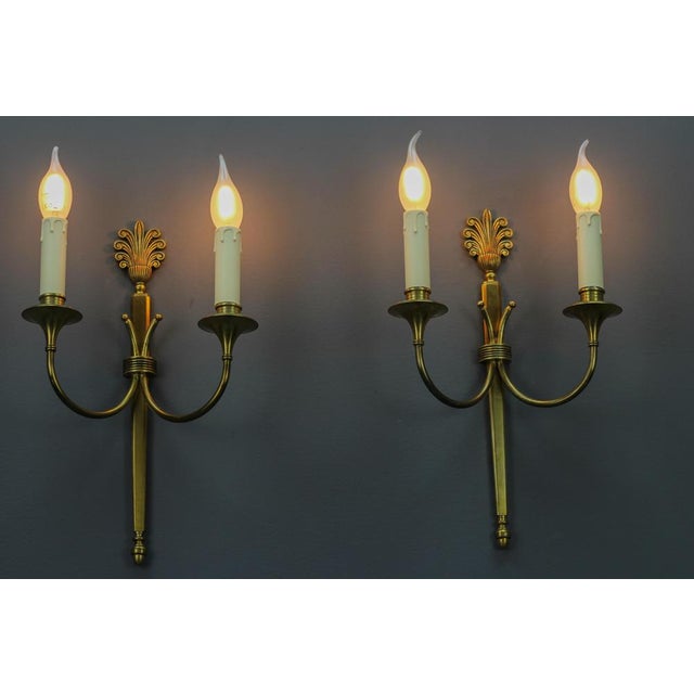 French Art Deco Brass Twin-Arm Sconces, 1930, Set of 2 For Sale - Image 4 of 18
