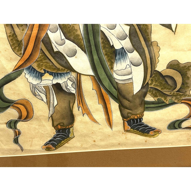 Japanese Early 20th Century Japanese Warrior Samurai Framed Painting For Sale - Image 3 of 10