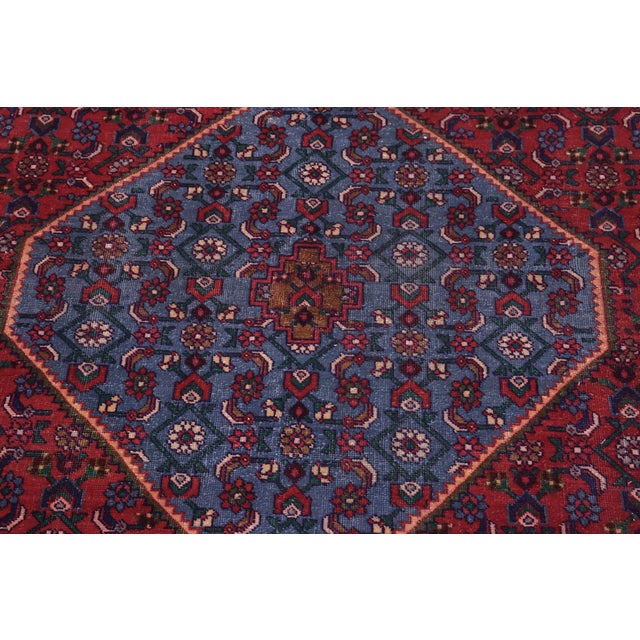 Textile 1970s Hand-Knotted Wool Area Rug - Vibrant Red, Blue Medallion 9.7x12.6 For Sale - Image 7 of 8