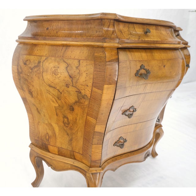 Mid 20th Century Pair of Italian Olive Burl Wood Patched Veneer Bombay Small Dresser Stands Table For Sale - Image 5 of 15