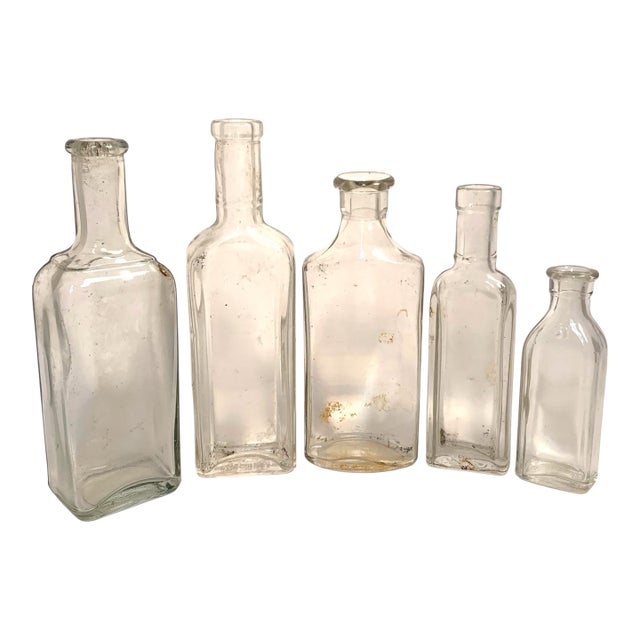 Vintage Clear Glass Apothecary Medicine Bottles Collection of 5 For Sale