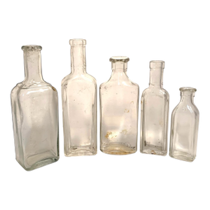 Vintage Clear Glass Apothecary Medicine Bottles Collection of 5