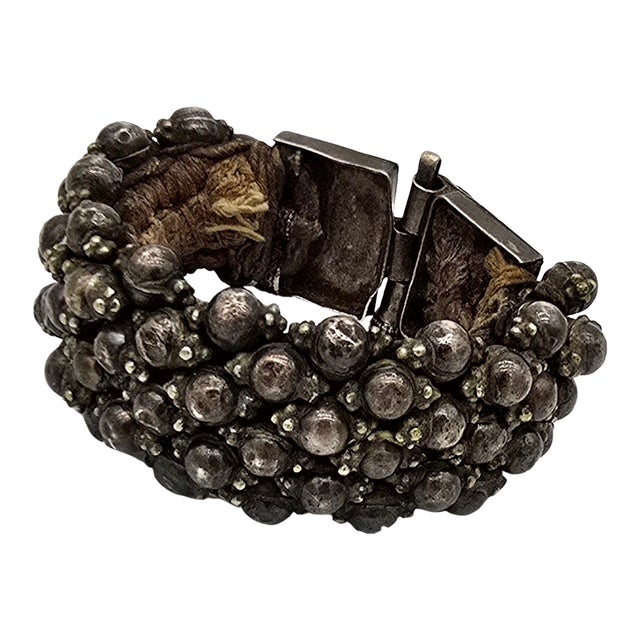 Antique Silver Rajasthan Beaded Ball Cuff Bracelet For Sale