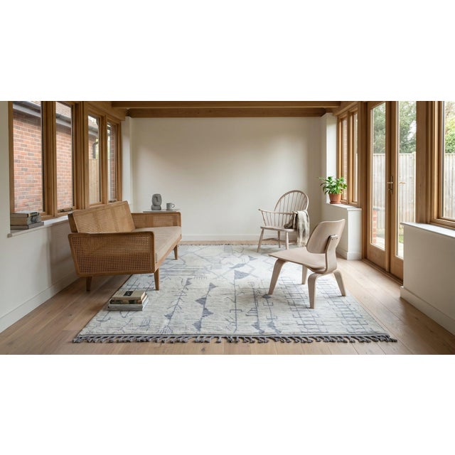 Ivory 6x9 Ivory Hand-Knotted Wool Linear Motifs Tribal Modern Carpet Rug For Sale - Image 8 of 12