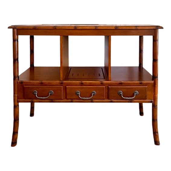 Vintage Faux Bamboo Media Console / Sofa Table For Sale