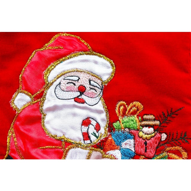 Textile Traditional Embroidered Christmas ‘Santa’ Stockings - Set of 2 For Sale - Image 7 of 10