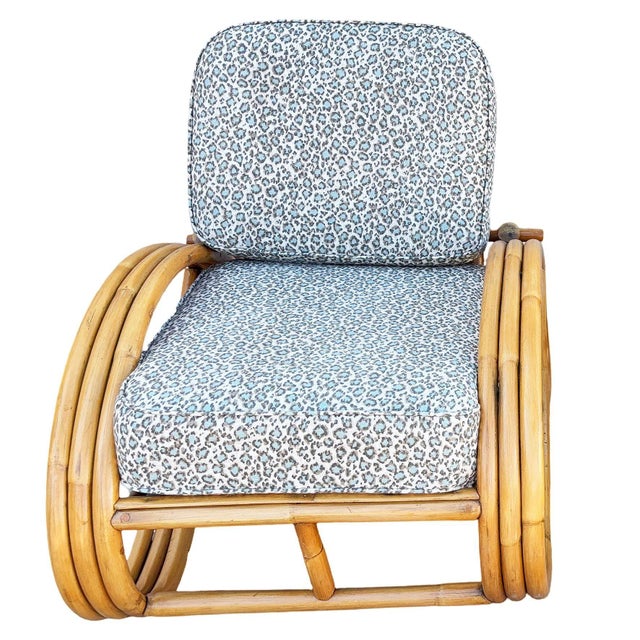 Wood 1950s Restored Mid-Century 3/4 Round Pretzel Arm Rattan Lounge Chair Set For Sale - Image 7 of 18