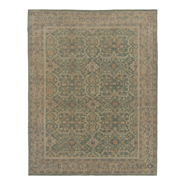 Contemporary Oushak Floral Wool Rug in Sage & Gold by Rug & Kilim, India For Sale