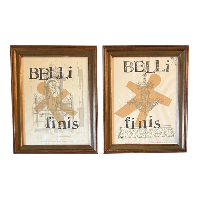 Contemporary 2 Original Wayne Cunningham Abstract “Belli Finis” Collage/Block Print Framed For Sale