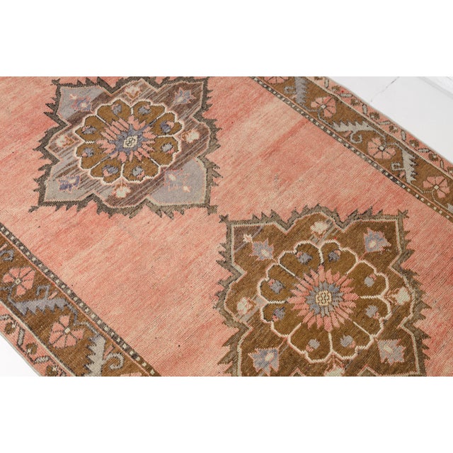 Authentic Hand-Knotted Runner, Faded Pink Vintage Rug, For Sale - Image 9 of 10