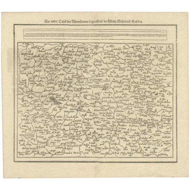 Woodcut Map of the Rhine River Region, 1628 For Sale