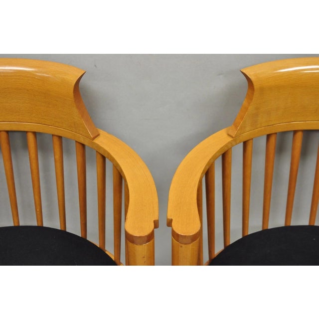Vintage Postmodern Maple Wood Spindle Barrel Back Lounge Arm Chairs - A Pair For Sale In Philadelphia - Image 6 of 15