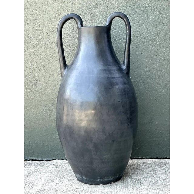 Vintage Large Black Ceramic Amphora Vase For Sale - Image 4 of 12