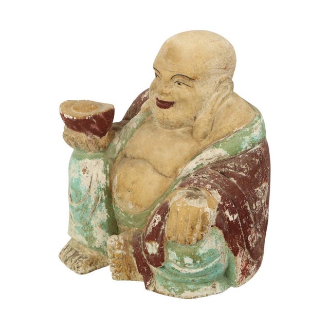 Large Laughing Buddha Wooden Polychrome Sculpture For Sale - Image 17 of 17