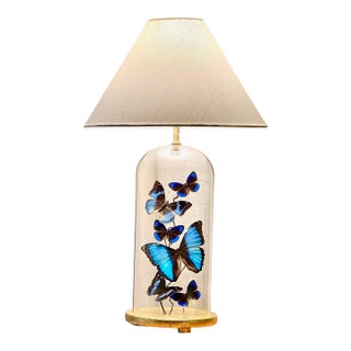 Blue Butterfly Cloche Lamp For Sale