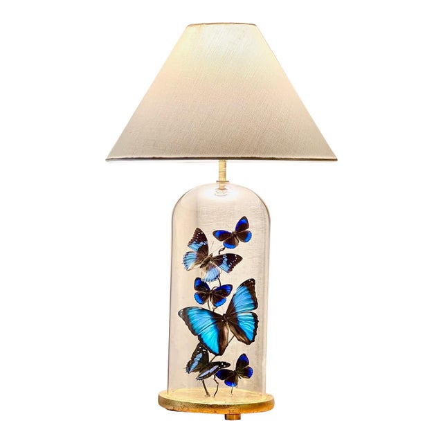Blue Butterfly Cloche Lamp For Sale