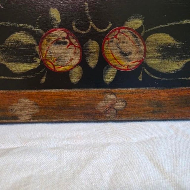 Vintage Scandinavian Style Hand-Painted Rosemaling Black & Floral Wall Mirror - 36" For Sale - Image 6 of 9