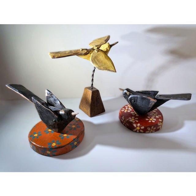Wood Modern Folk Art by Mikel Davison - Bird on a Flowered Base For Sale - Image 7 of 7