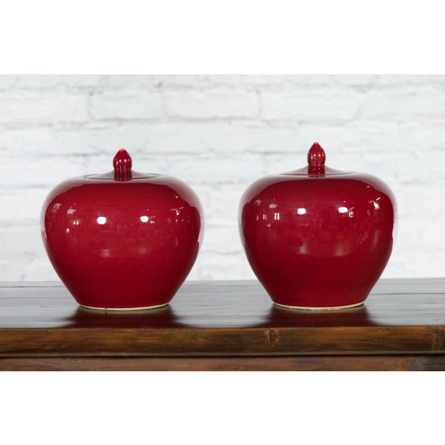 Vintage Chinese Oxblood Finish Jars - A Pair For Sale - Image 9 of 13