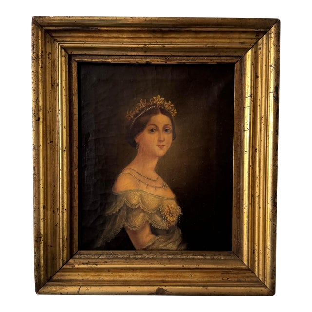 19th Century Portrait of Victorian Lady – Oil on Canvas in Gilt Frame For Sale