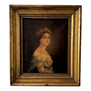 19th Century Portrait of Victorian Lady – Oil on Canvas in Gilt Frame