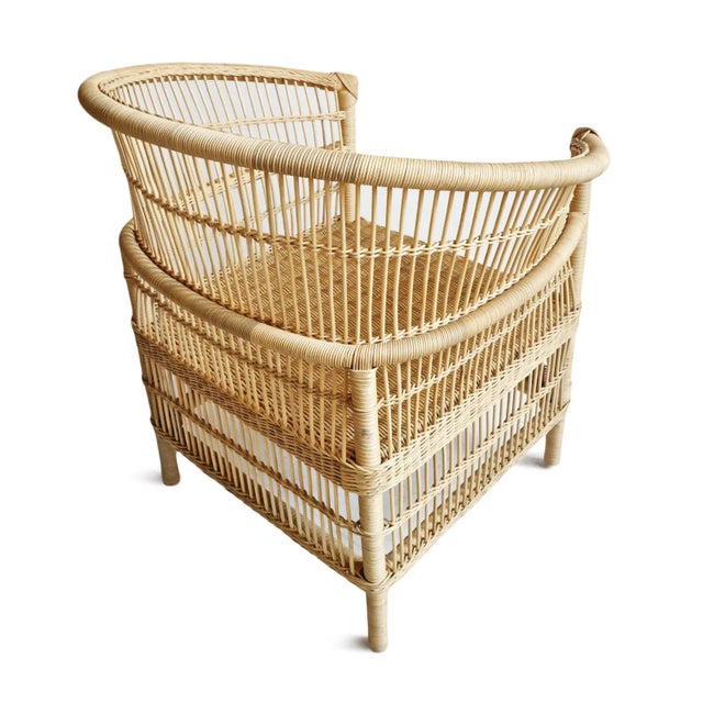 Wood Vintage Raw Wicker Horseshoe Chair For Sale - Image 7 of 9