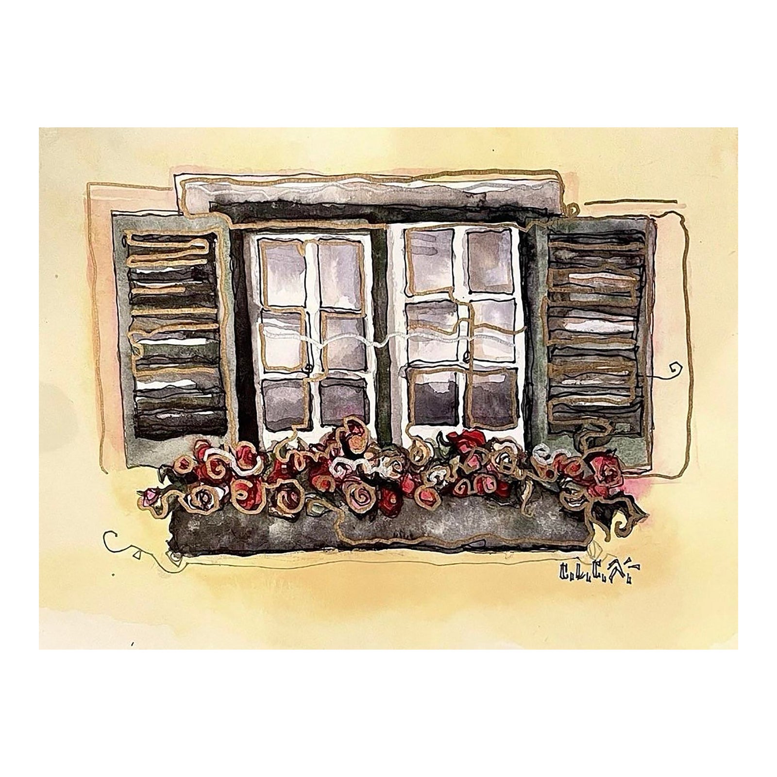 Original C L Cunningham Watercolor Ink Painting Mixed Media Art ...