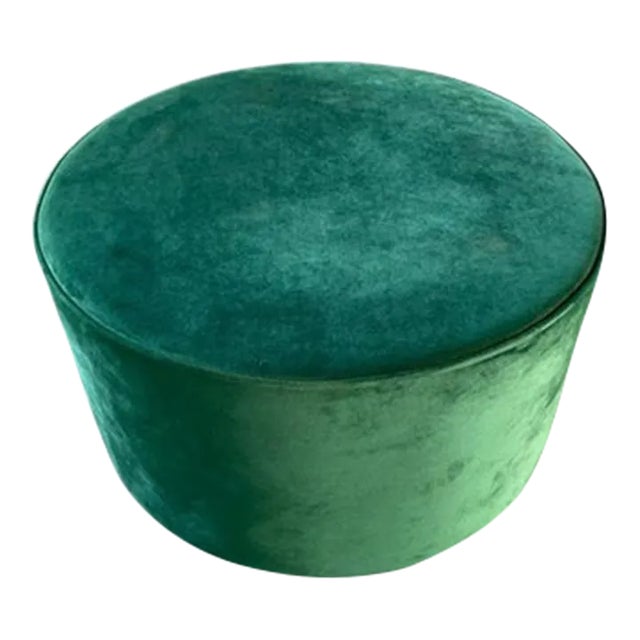 Green Velvet Ottoman – Modern Upholstered Footstool or Accent Table For Sale