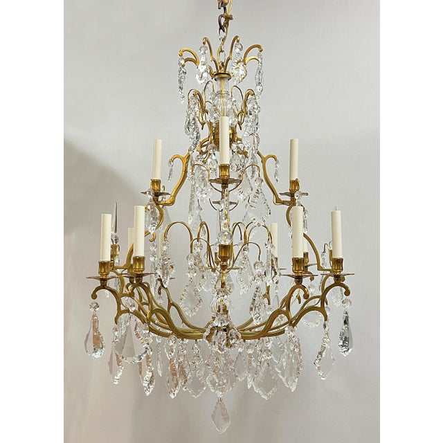 Metal 1920s 12-Light Gilt Bronze and Crystal Chandelier in French Louis XV Style For Sale - Image 7 of 11