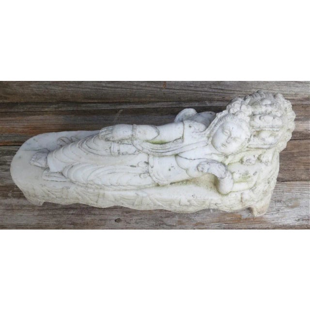 Antique Marble Reclined Kwan Yin Buddha Statue For Sale - Image 11 of 13