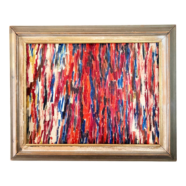 Mid 20th Century Original Mid-Century Modern Abstract Oil Painting, Framed For Sale
