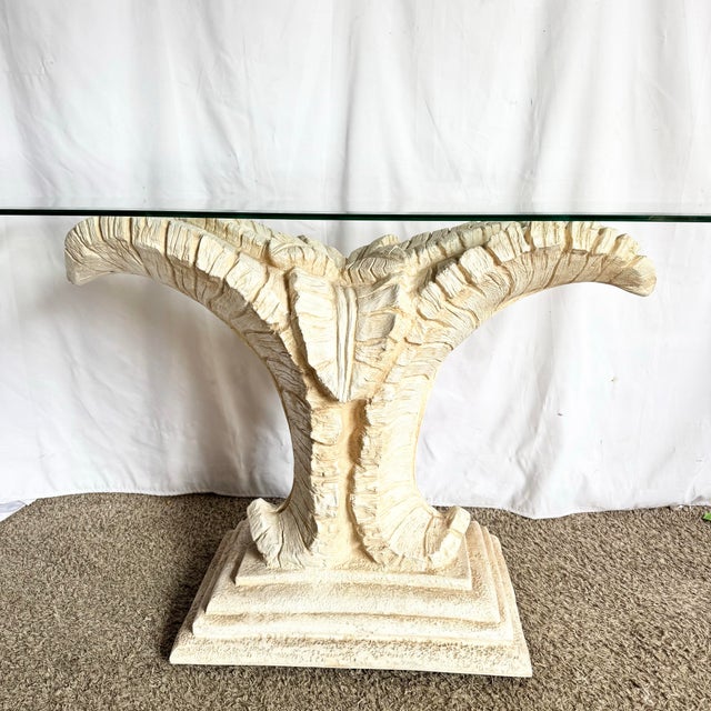 Boho Chic Sculpted Ceramic Glass Rope Banana Leaf Console Table For Sale - Image 4 of 7