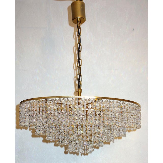 Antique Brass and Lead Crystal Chandelier from Ernst Palme, 1960s For Sale - Image 11 of 11