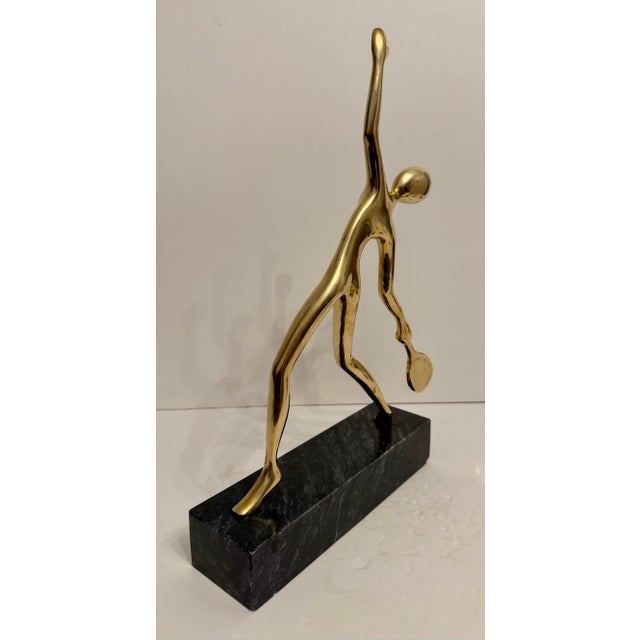 Us Open Tennis Player Sculpture in Solid Brass on Marble Base For Sale - Image 4 of 12