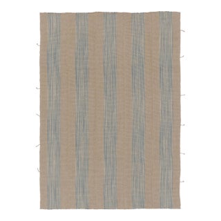 Rug & Kilim’s Contemporary Kilim, Beige and Blue Textural Stripes For Sale
