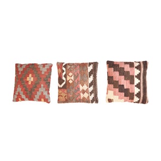 Turkish Kilim Rug Pillows - Set of 3 For Sale