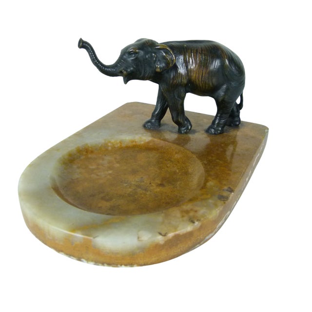 1920s 1920s Art Deco Austrian Bronze Elephant on Figured Stone Tray For Sale - Image 5 of 12
