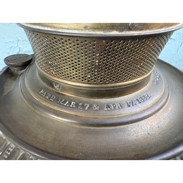 Late 19th Century Antique B&h Electrified Oil Lamp With Hand-Painted Pink Opaline Globe, C. 1890 For Sale - Image 5 of 12