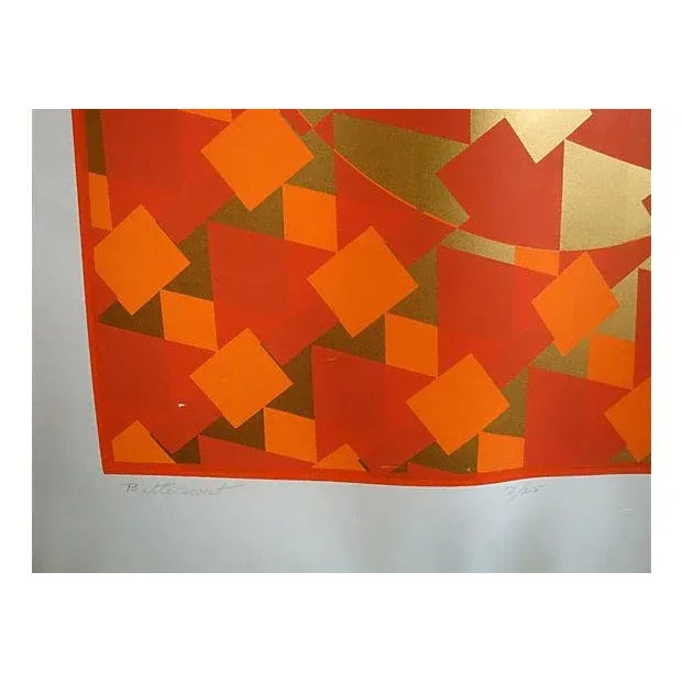 Original large midcentury modern geometric silkscreen screenprint printing titled "Bittersweet" by Jane Lyon, signed in...